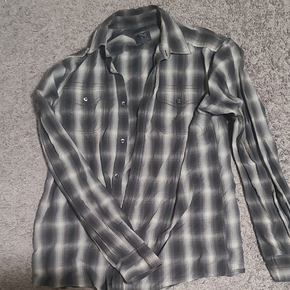 Joseph Abboud Black and Gray Plaid Casual Shirt